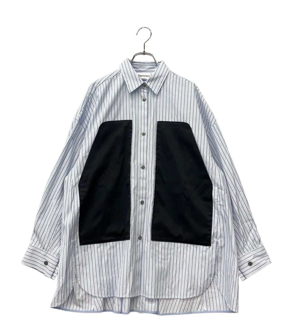 nagonstans 長袖 ストライプ バイカラー ポケット シャツ レディース SIZE M ナゴンスタンス