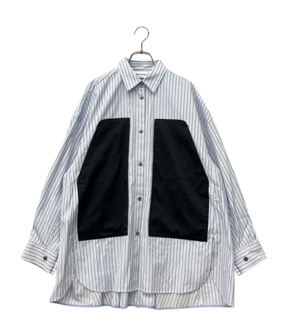nagonstans 長袖 ストライプ バイカラー ポケット シャツ レディース SIZE M ナゴンスタンス