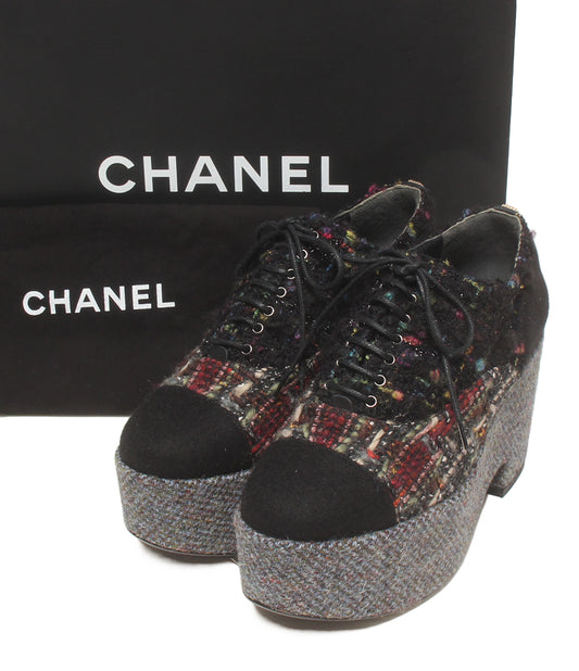 美品 CHANEL プラットフォームシューズ ツイード 厚底 レディース SIZE 37 シャネル