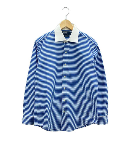 美品 ポロ・ラルフローレン ボーダー柄ワイドカラー長袖シャツ インパクト21 メンズ SIZE L POLO RALPH LAUREN