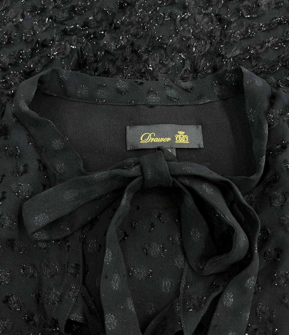 Drawer 半袖 ダブルリボン フリンジ ジャガード シアー ブラウス 6521-299-1098 レディース SIZE 38 (S) ドゥロワー