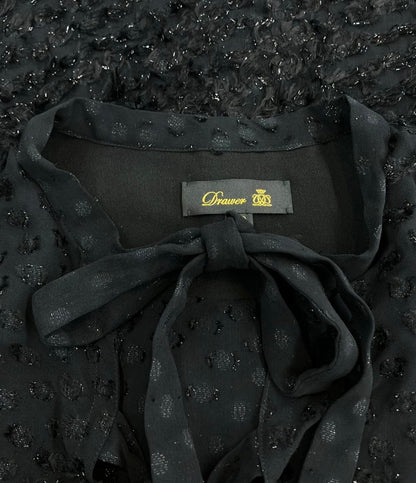 Drawer 半袖 ダブルリボン フリンジ ジャガード シアー ブラウス 6521-299-1098 レディース SIZE 38 (S) ドゥロワー