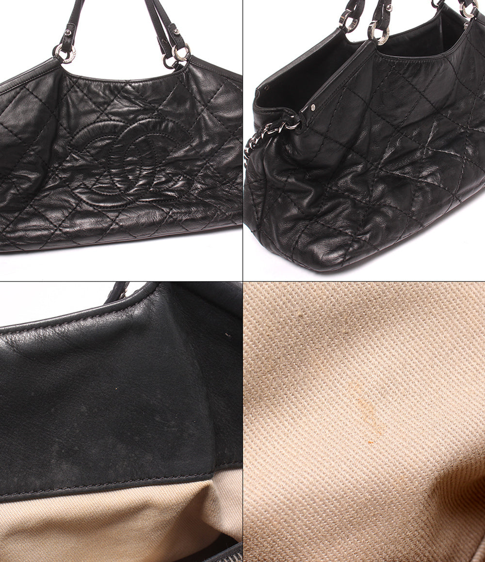 CHANEL 2WAY トートバッグ チェーンショルダーバッグ 肩掛け ワイルドステッチ シルバー金具 17番台 A67045 レディース シャネル