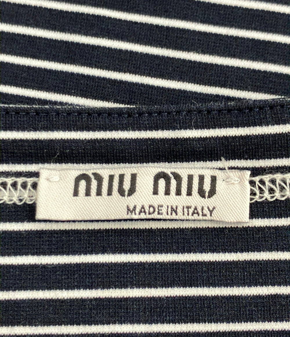 美品 Miu Miu 半袖 ボーダー柄 Tシャツ MJN013 レディース SIZE M ミュウ ミュウ