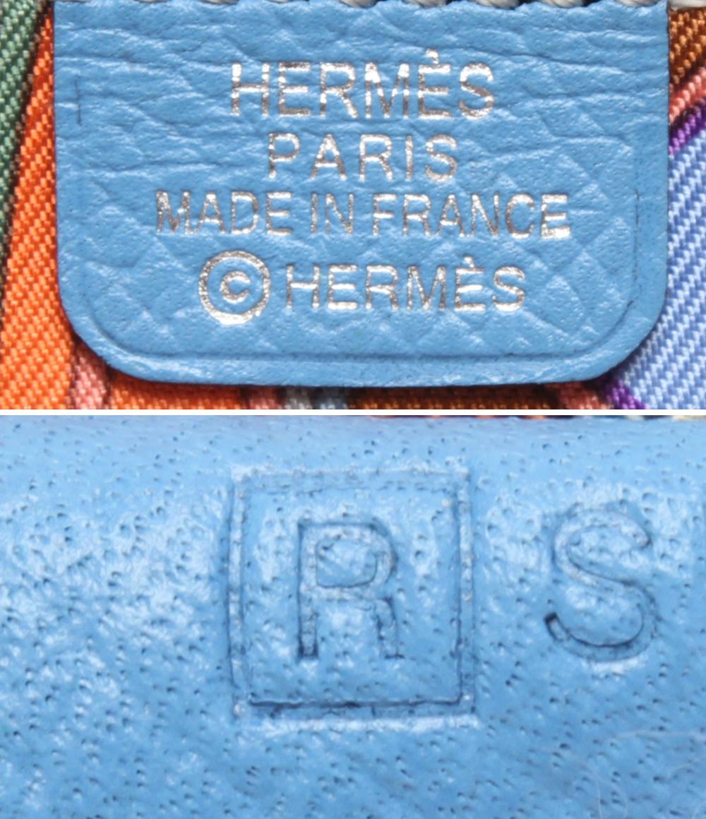 美品！HERMES エルメス 水色 レザー ラウンドファスナー布 Z刻印