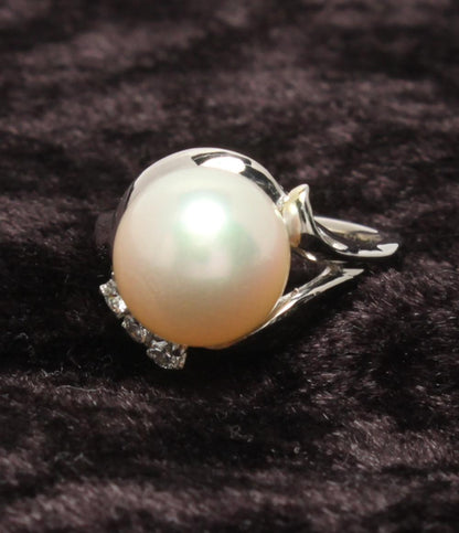 美品 リング 指輪 Pt900 パール 9.5mm ダイヤ 0.09ct レディース SIZE 6号
