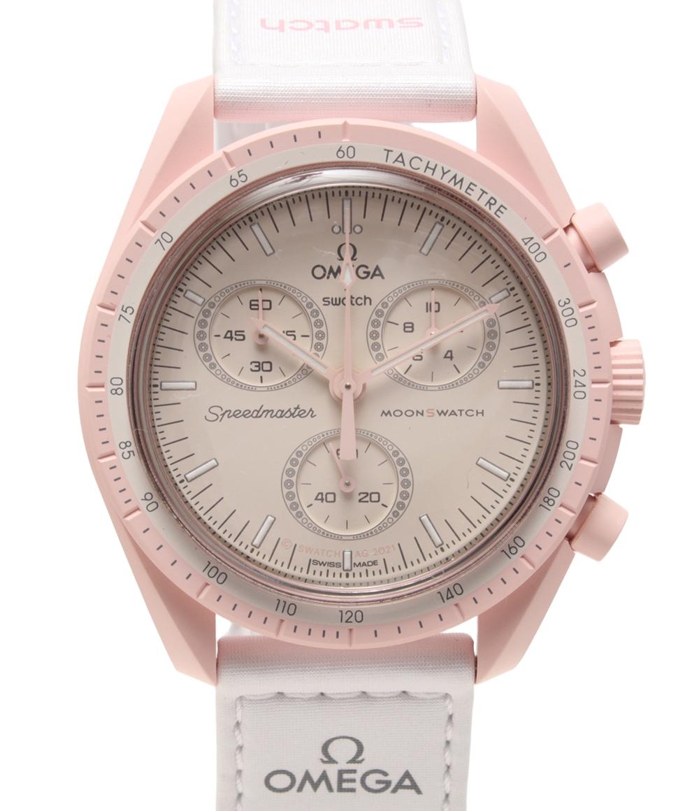 美品 オメガ×スウォッチ 腕時計 MOON クオーツ ピンク ユニセックス OMEGA×SWATCH
