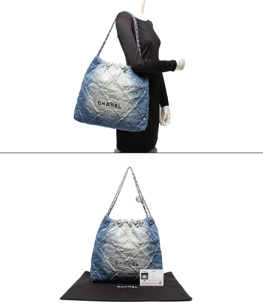 美品 シャネル トートバッグ チェーンショルダーバッグ 肩掛け デニム シルバー金具 マトラッセ CHANEL 22 レディース CHANEL