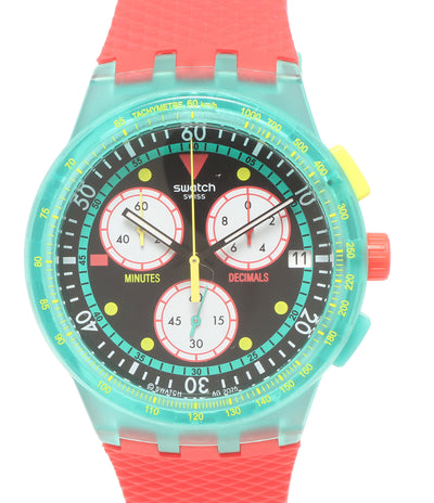 美品 Swatch 腕時計 NEON EMERALD CHRONO ネオンエメラルドクロノ クオーツ レディース メンズ スウォッチ