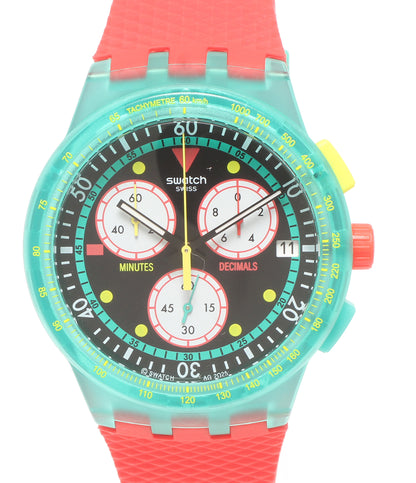 美品 Swatch 腕時計 NEON EMERALD CHRONO ネオンエメラルドクロノ クオーツ レディース メンズ スウォッチ