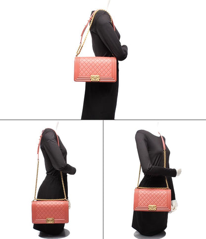 美品 CHANEL チェーンショルダーバッグ ゴールド金具 スムースレザー マトラッセ ボーイシャネル25 レディース シャネル