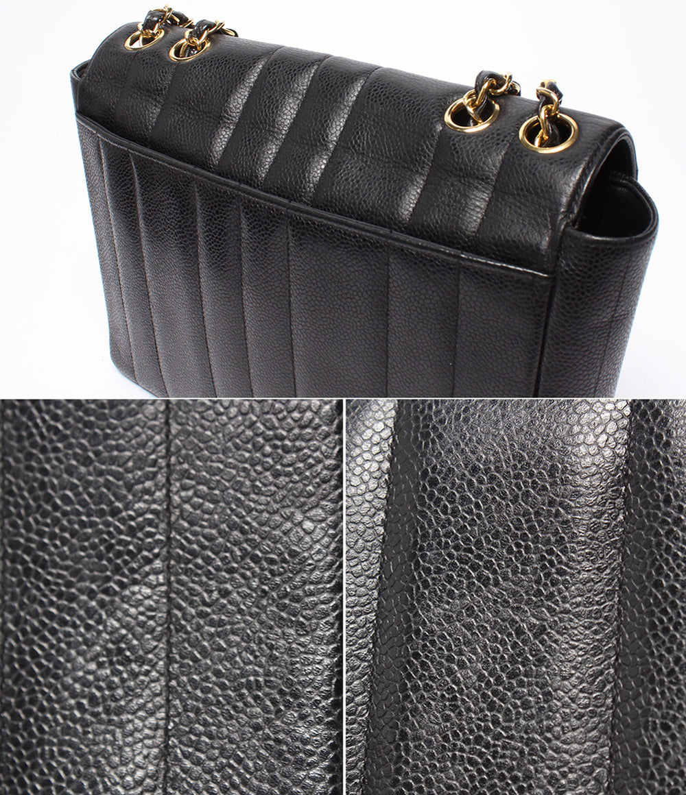 CHANEL チェーンショルダーバッグ ゴールド金具 ダブルチェーン シングルフラップ 3番台 キャビアスキン マドモアゼル レディース シャネル