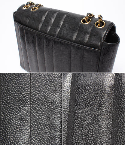 CHANEL チェーンショルダーバッグ ゴールド金具 ダブルチェーン シングルフラップ 3番台 キャビアスキン マドモアゼル レディース シャネル