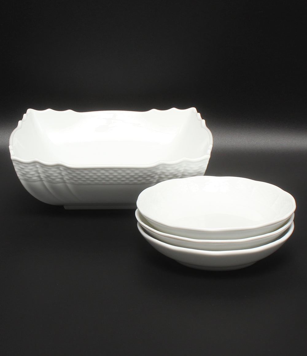 美品 Richard Ginori スクエアサラダボウル 皿 20cm ディッシュ ラウンド 14cm 4点サラダセット ベッキオホワイト リチャードジノリ