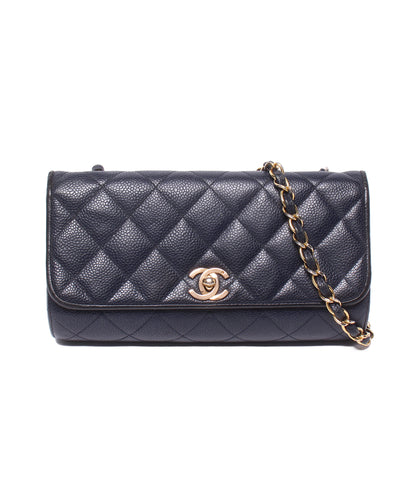 CHANEL チェーンショルダーバッグ 肩掛け 斜め掛け ゴールド金具 3番台 マトラッセ シングルフラップ シングルチェーン キャビアスキン レディース