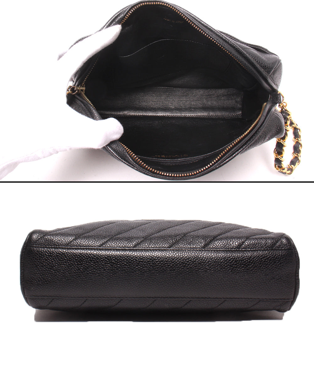 CHANEL チェーンショルダーバッグ 斜め掛け ゴールド金具 キャビアスキン 3番台 バイアスステッチ レディース シャネル