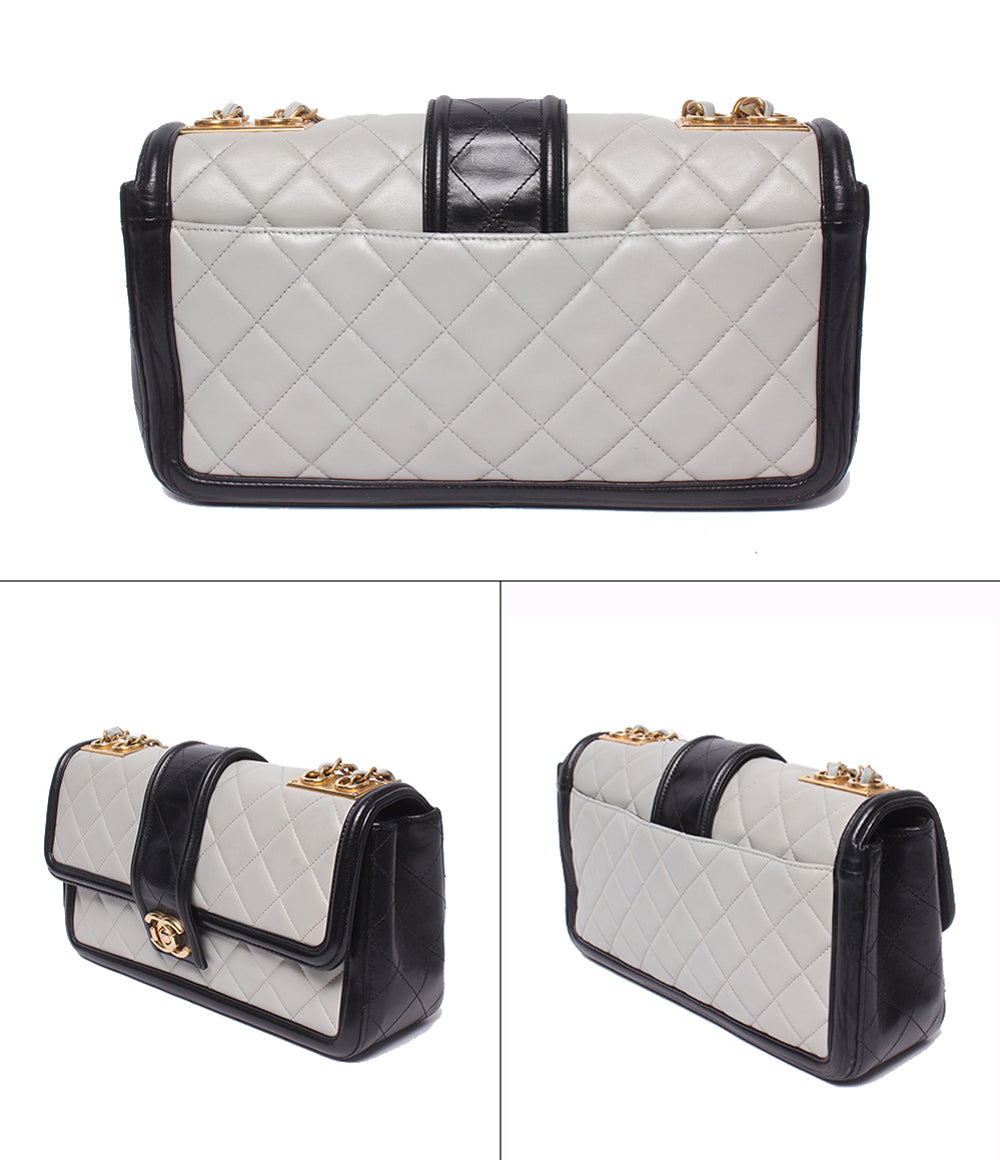 CHANEL チェーンショルダーバッグ 肩掛け 斜め掛け ゴールド金具 20番台 デカマトラッセ ダブルチェーン シングルフラップ レディース シャネル