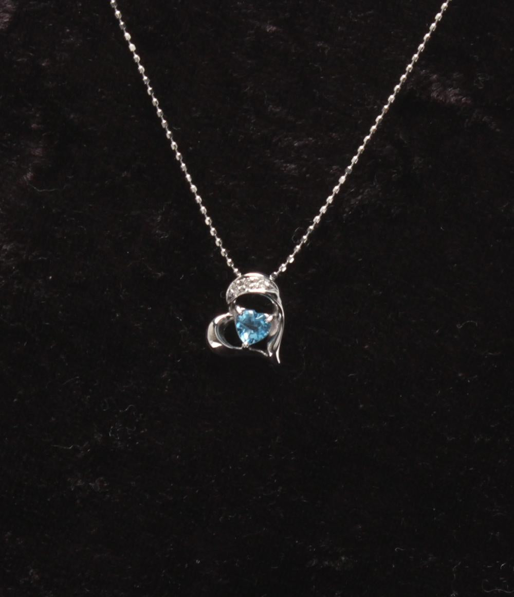 美品 ネックレス K14WG ブルートパーズ ダイヤ0.02ct ピアスK14WG ブルートパーズ 2点セット レディース