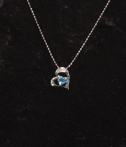 美品 ネックレス K14WG ブルートパーズ ダイヤ0.02ct ピアスK14WG ブルートパーズ 2点セット レディース