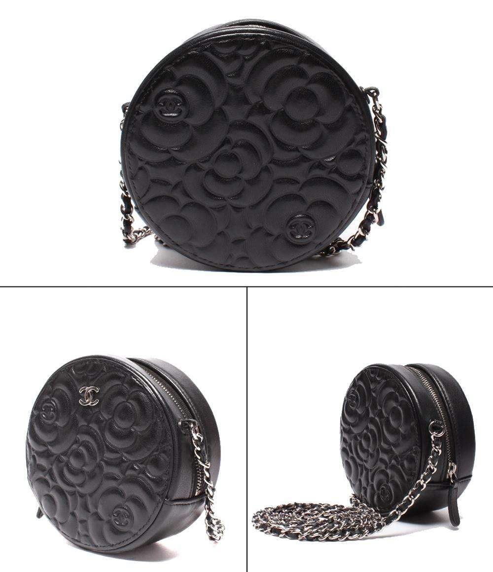CHANEL チェーンショルダーバッグ カメリア ラウンドミニ ポシェット シルバー金具 27番台 ココマーク レディース シャネル