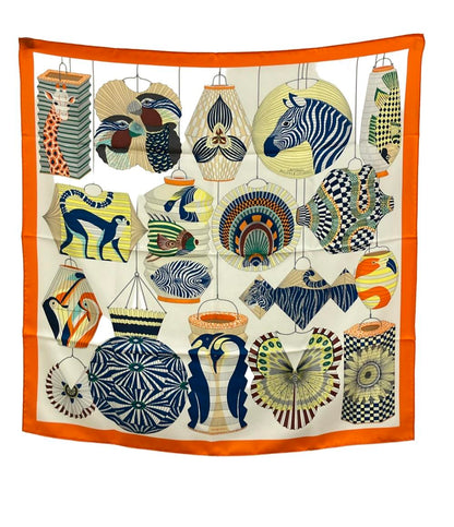 美品 HERMES スカーフ カレ90 シルク100% LANTERNS BALLONS COCARDES レディース エルメス