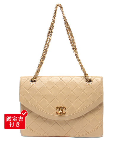CHANEL チェーンショルダーバッグ 肩掛け ゴールド金具 ダブルチェーン シングルフラップ ラムスキン 1番台 レディース シャネル