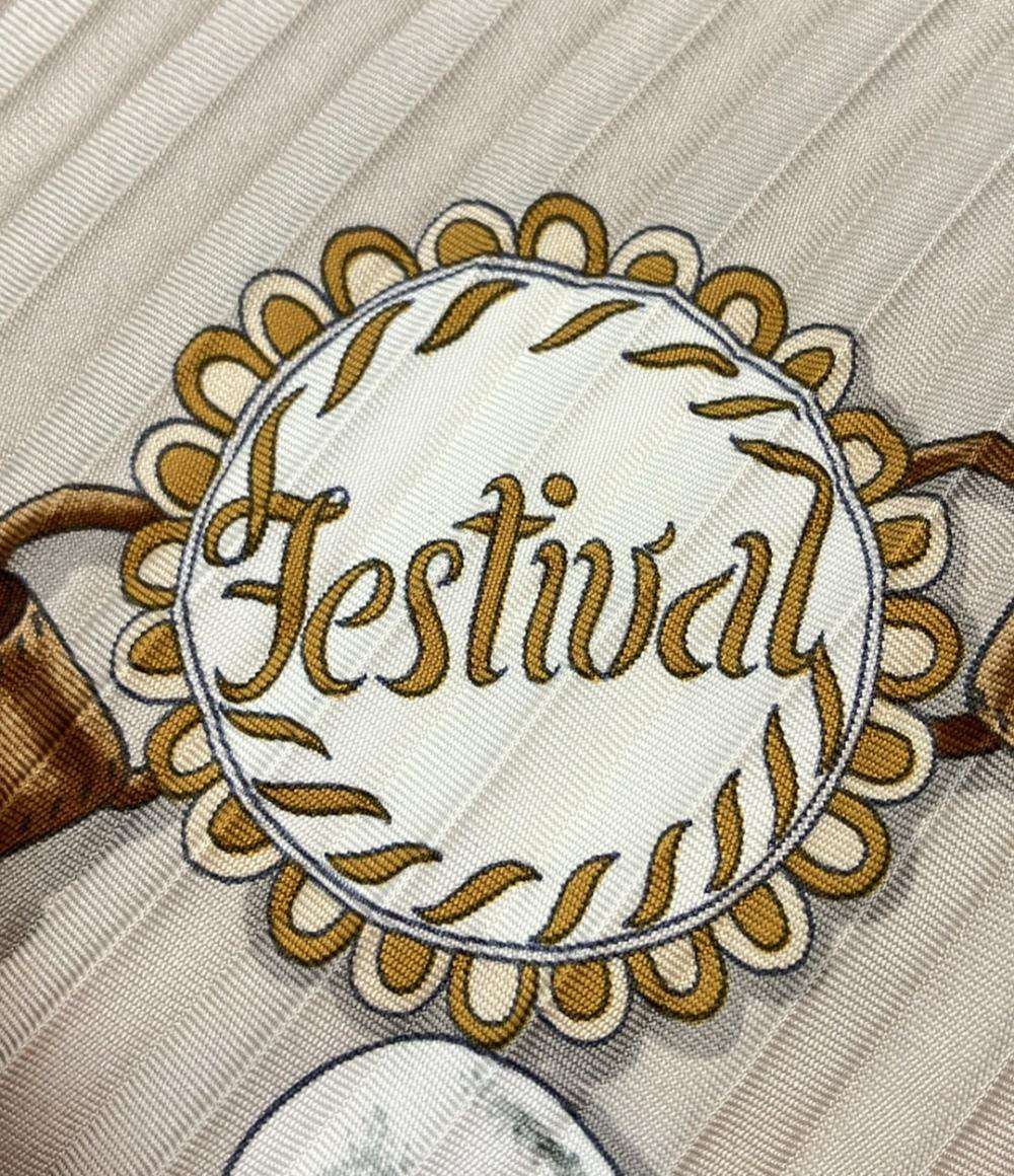 HERMES スカーフ シルク100% プリーツカレ90 Festival レディース