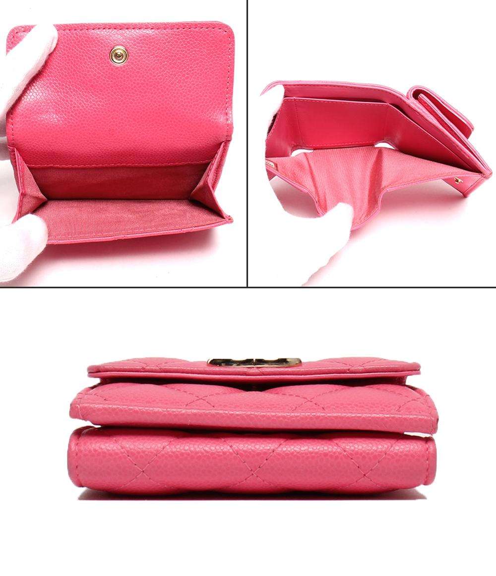 CHANEL 三つ折り財布 キャビアスキン ゴールド金具 マトラッセ レディース シャネル