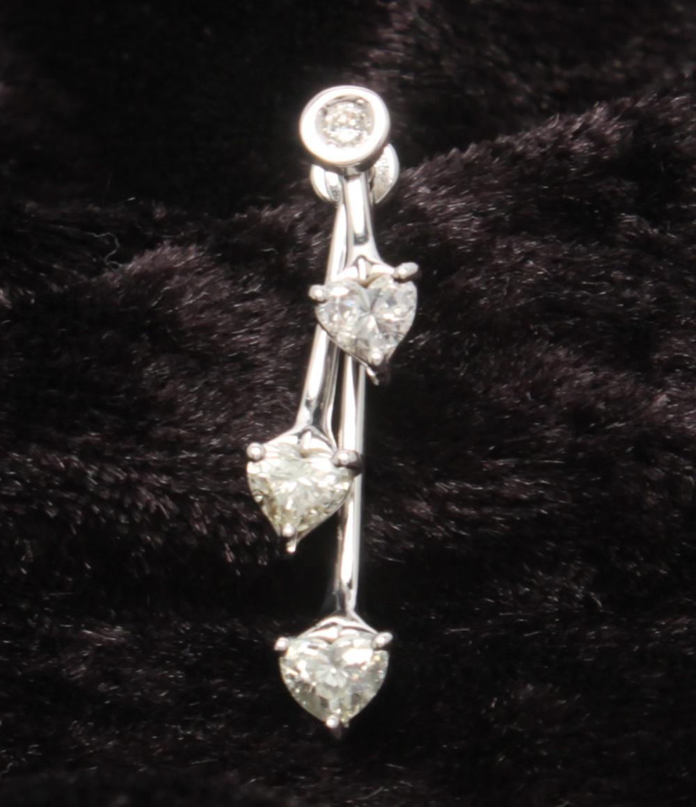 美品 ペンダントトップ K18WG ハートカットダイヤ 0.60ct 0.02ct レディース