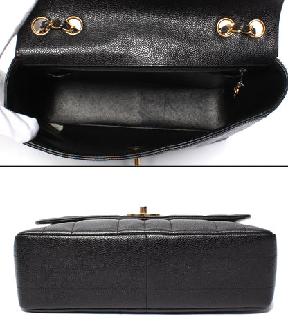 CHANEL チェーンショルダーバッグ ゴールド金具 ダブルチェーン シングルフラップ 3番台 キャビアスキン マドモアゼル レディース シャネル