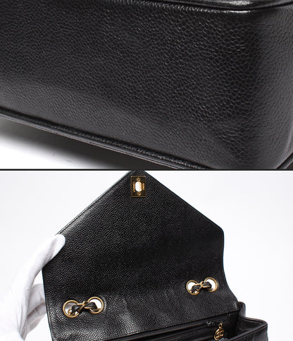CHANEL チェーンショルダーバッグ シェブロン Vステッチ ゴールド金具 シングルフラップ ダブルチェーン 2番台 レディース シャネル