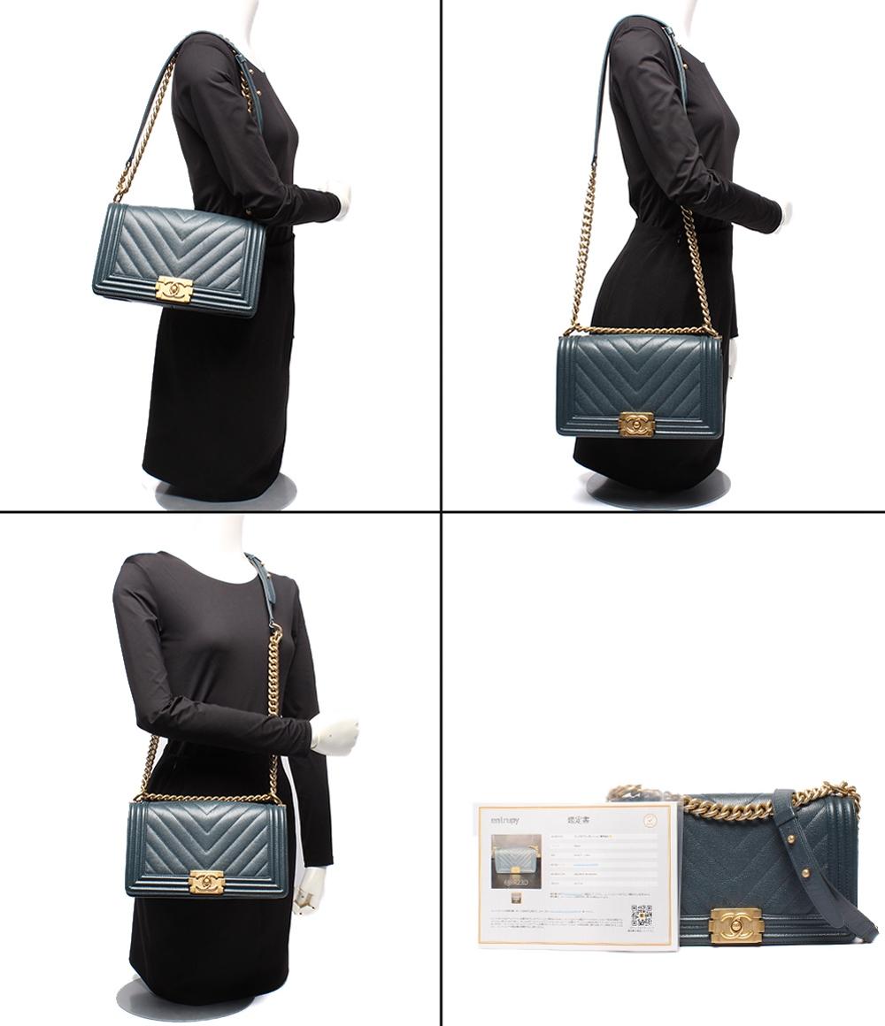 CHANEL チェーンショルダーバッグ ボーイシャネル25 ゴールド金具 Vステッチ キャビアスキン レディース シャネル