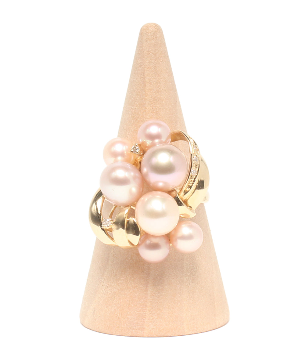 美品 リング 指輪 K18 パール5-7mm ダイヤ0.04ct レディース SIZE 11号