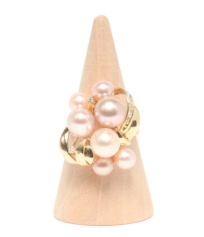 美品 リング 指輪 K18 パール5-7mm ダイヤ0.04ct レディース SIZE 11号