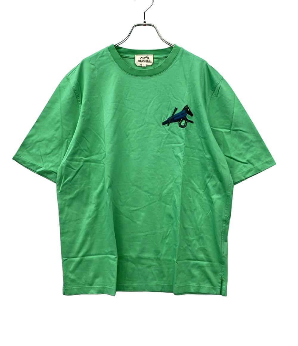 美品 エルメス ミニレザーパッチ半袖Tシャツ メンズ SIZE L HERMES