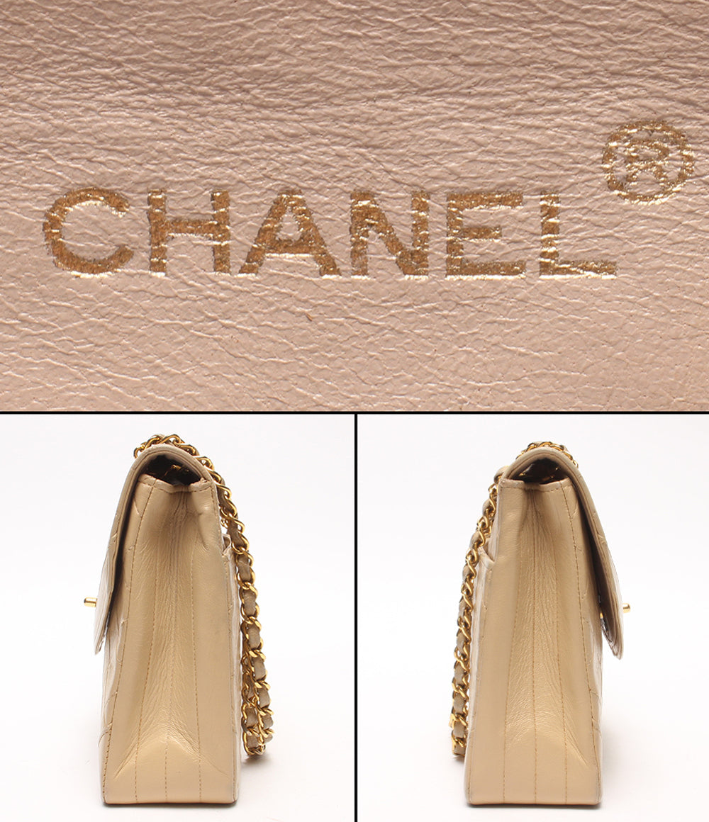 CHANEL チェーンショルダーバッグ 肩掛け ゴールド金具 ダブルチェーン シングルフラップ ラムスキン 1番台 レディース シャネル