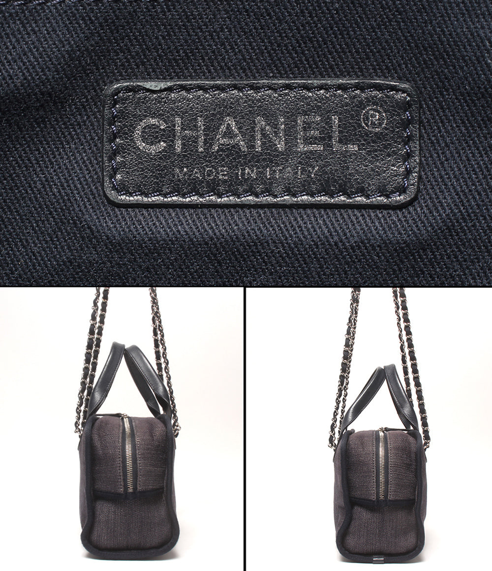 CHANEL 2wayチェーンショルダーバッグ ハンドバッグ シルバー金具 デニム 21番台 ドーヴィル ボーリングバッグ レディース シャネル