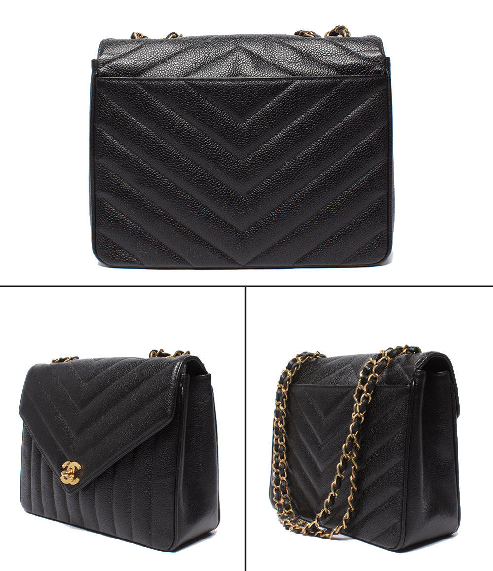 CHANEL チェーンショルダーバッグ シェブロン Vステッチ ゴールド金具