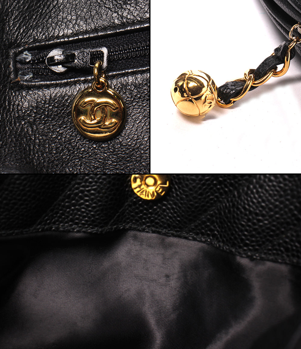 CHANEL チェーンショルダーバッグ 斜め掛け ゴールド金具 キャビアスキン 3番台 バイアスステッチ レディース シャネル