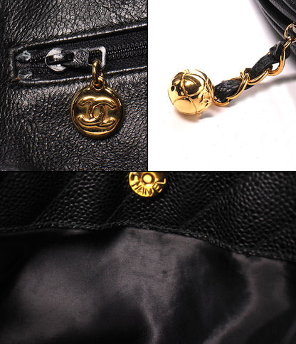CHANEL チェーンショルダーバッグ 斜め掛け ゴールド金具 キャビアスキン 3番台 バイアスステッチ レディース シャネル