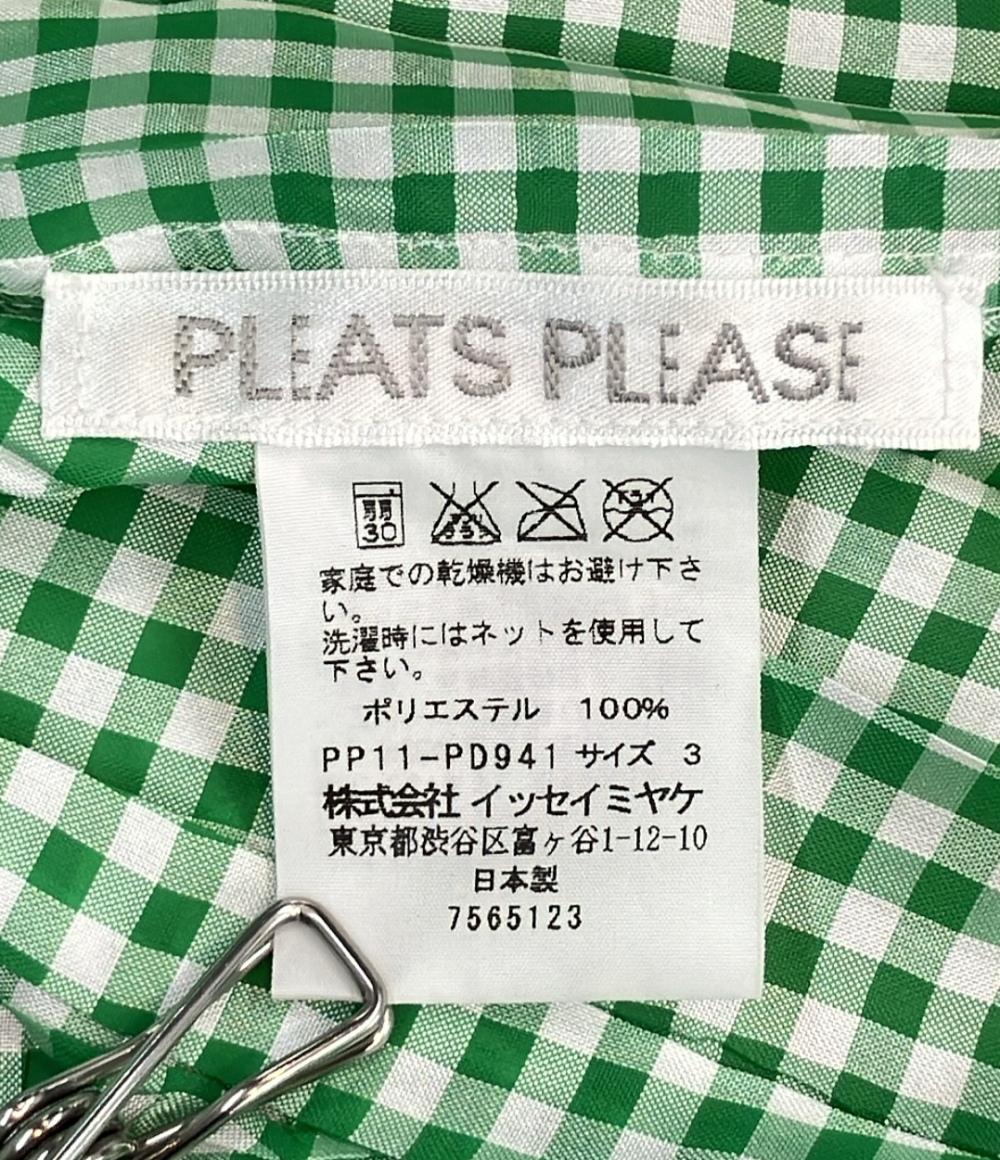 美品 プリーツプリーズ 長袖ブラウス ギンガムチェック柄 レディース SIZE 3 (L) PLEATS PLEASE