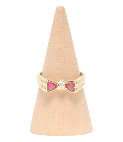 美品 ピエールカルダン リング 指輪 K18 ルビー リボン レディース Pierre Cardin