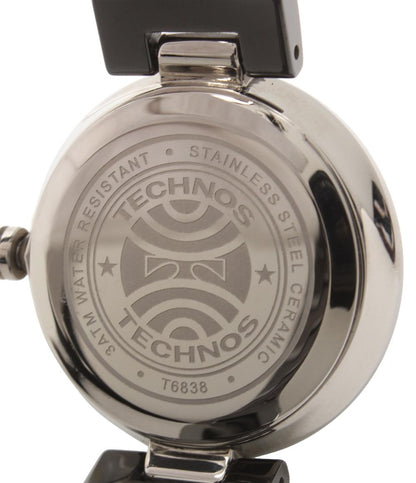 美品 テクノス 腕時計 クオーツ ブラック T6838 レディース TECHNOS