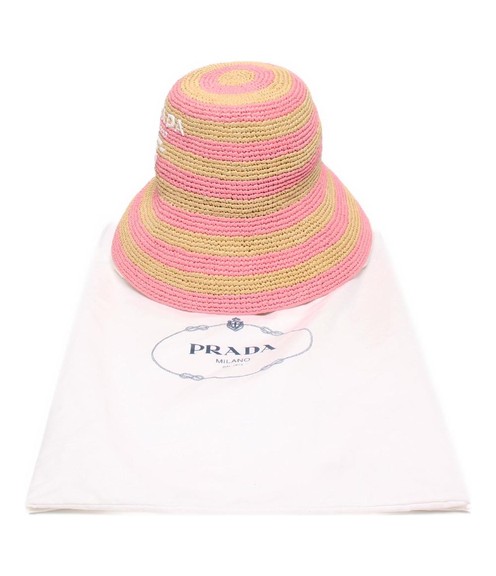 美品 PRADA ラフィアハット ボーダー レディース SIZE S プラダ