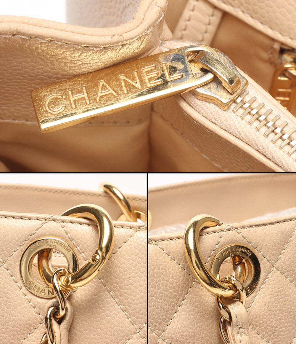 CHANEL チェーンショルダーバッグ トートバッグ 肩掛け ゴールド金具 マトラッセ キャビアスキン 13番台 グランドショッピングトート レディース