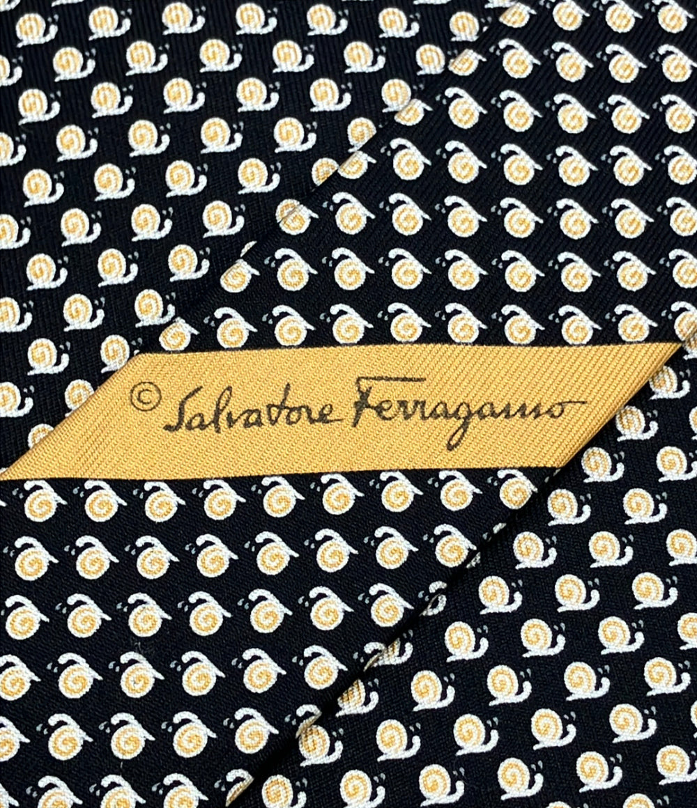美品 Salvatore Ferragamo ネクタイ カタツムリ柄 シルク100% メンズ サルヴァトーレフェラガモ