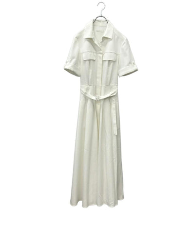 allureville 半袖ワンピース ホワイト サッカースキッパーパターン インナースカート  ベルト付き 202510-14-170 レディース SIZE 2 (M) アルアバイル