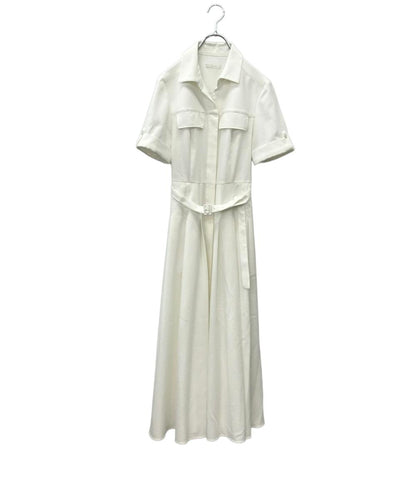 allureville 半袖ワンピース ホワイト サッカースキッパーパターン インナースカート  ベルト付き 202510-14-170 レディース SIZE 2 (M) アルアバイル