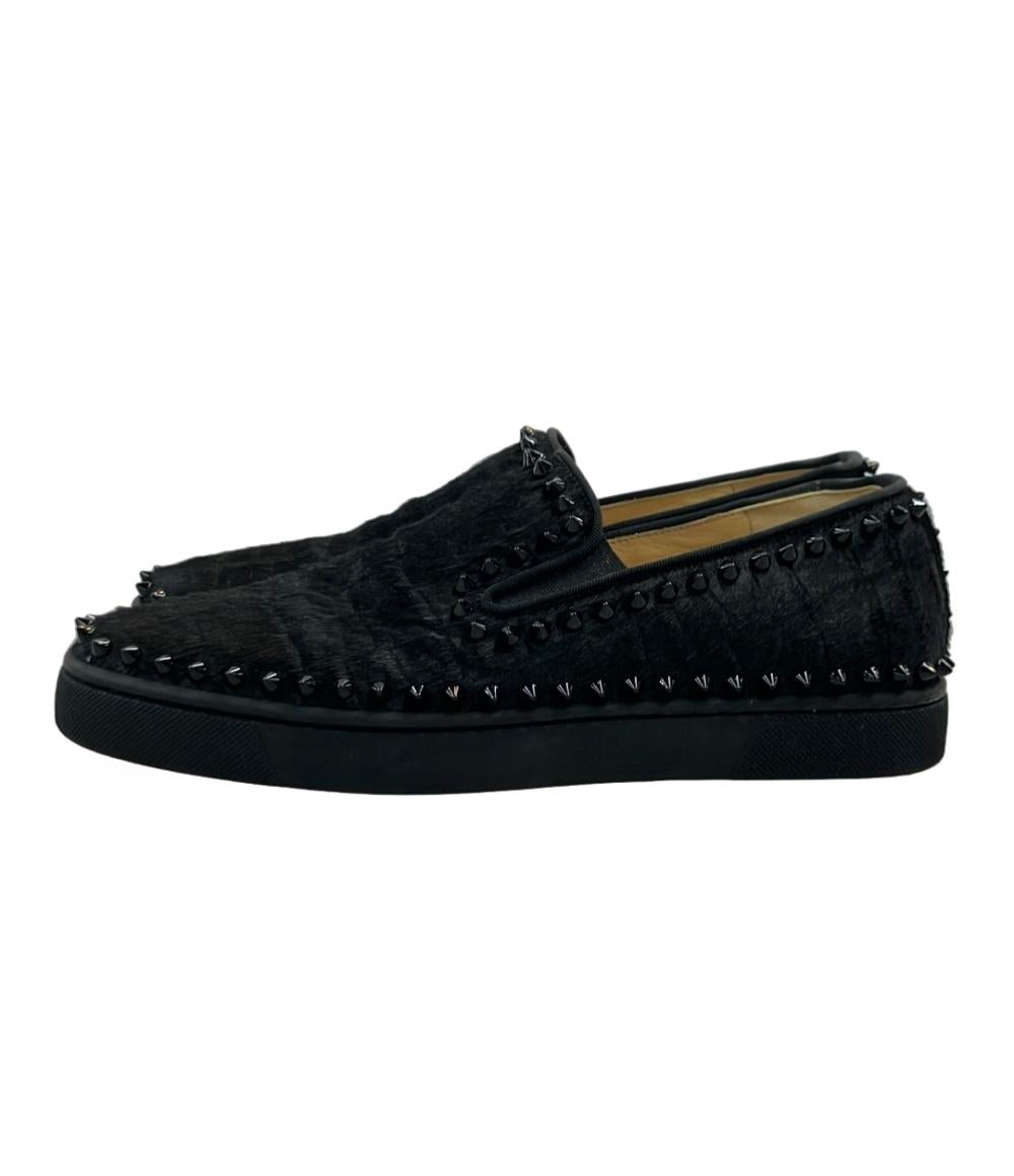 美品 Christian Louboutin スリッポン ハラコ スタッズ Pik Boat 美品 Christian Louboutin スリッポン ハラコ スタッズ Pik Boat