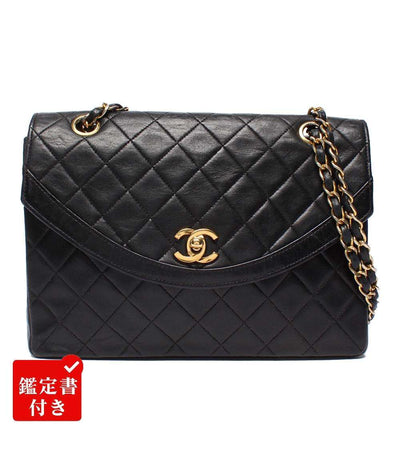 CHANEL チェーンショルダーバッグ ダブルチェーン シングルフラップ ゴールド金具 ラムスキン 0番台 マトラッセ25 A1300 レディース シャネル